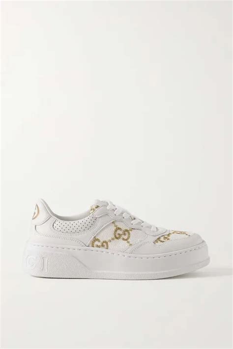 metallic platform sneaker replica gucci|GUCCI Leather and metallic embroidered canvas platform sneakers .